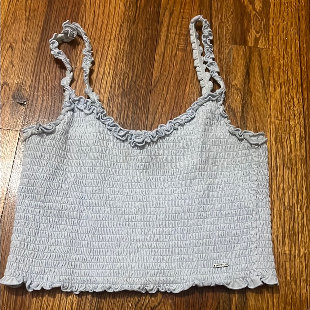 Hollister Gray Smocked Ruffled Crop Tank Top